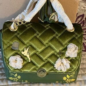 Tinkerbell Loungefly quilted Velvet crossbody bag with a snap-magnetic closure